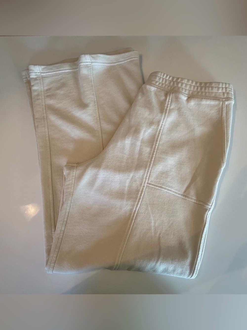 Aerie Wide Leg Cream Sweatpants with Panel Stitching